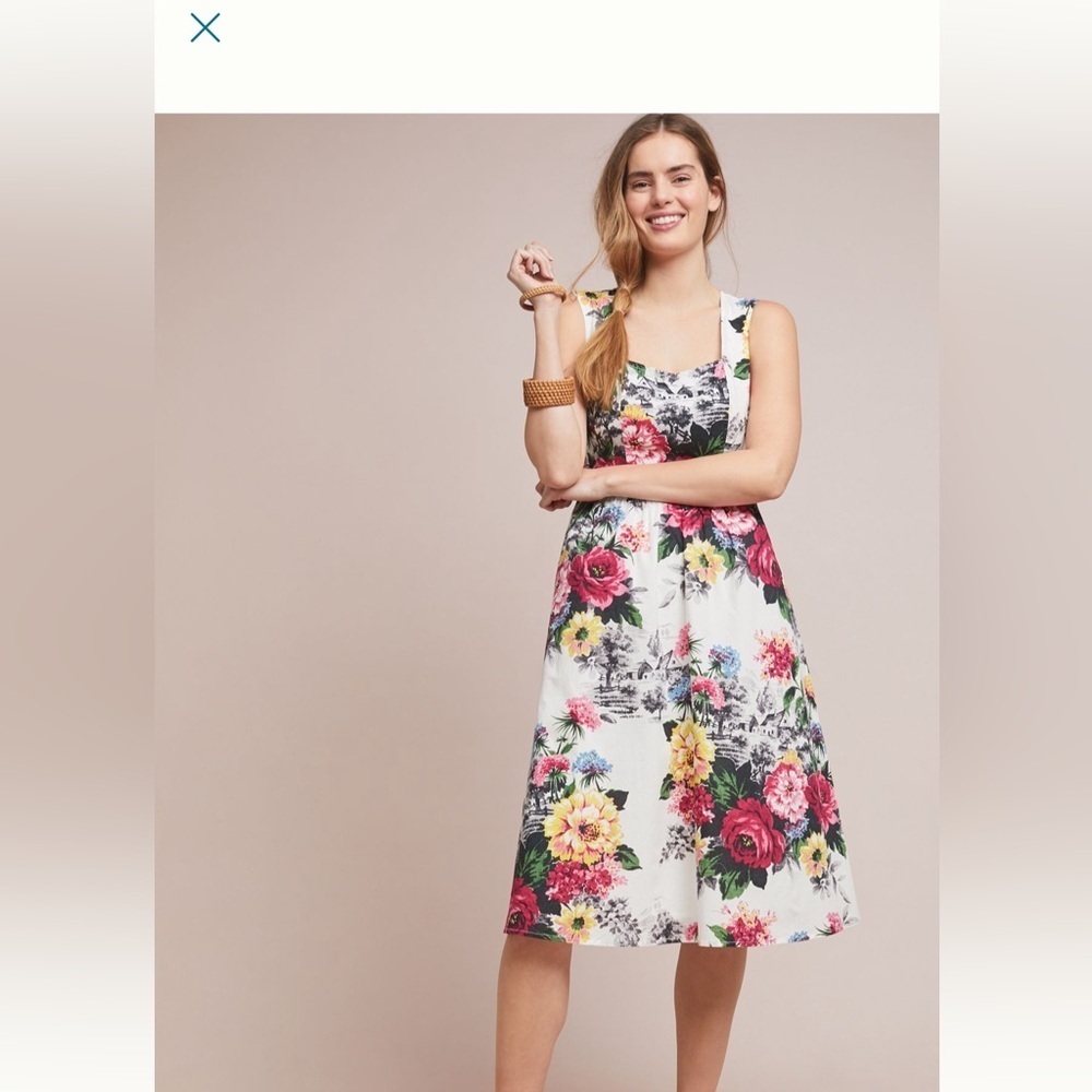 Anthropologie Amelia  White Floral Fit and Flare Sleeveless Sundress Sz. 4 Girly